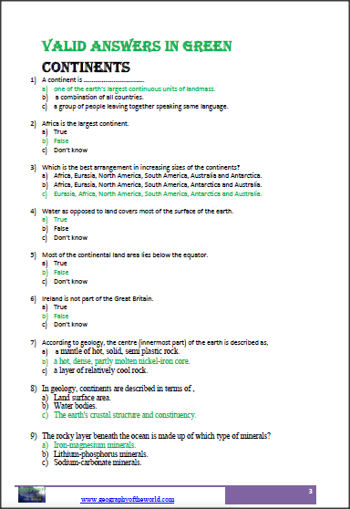 continents worksheets image