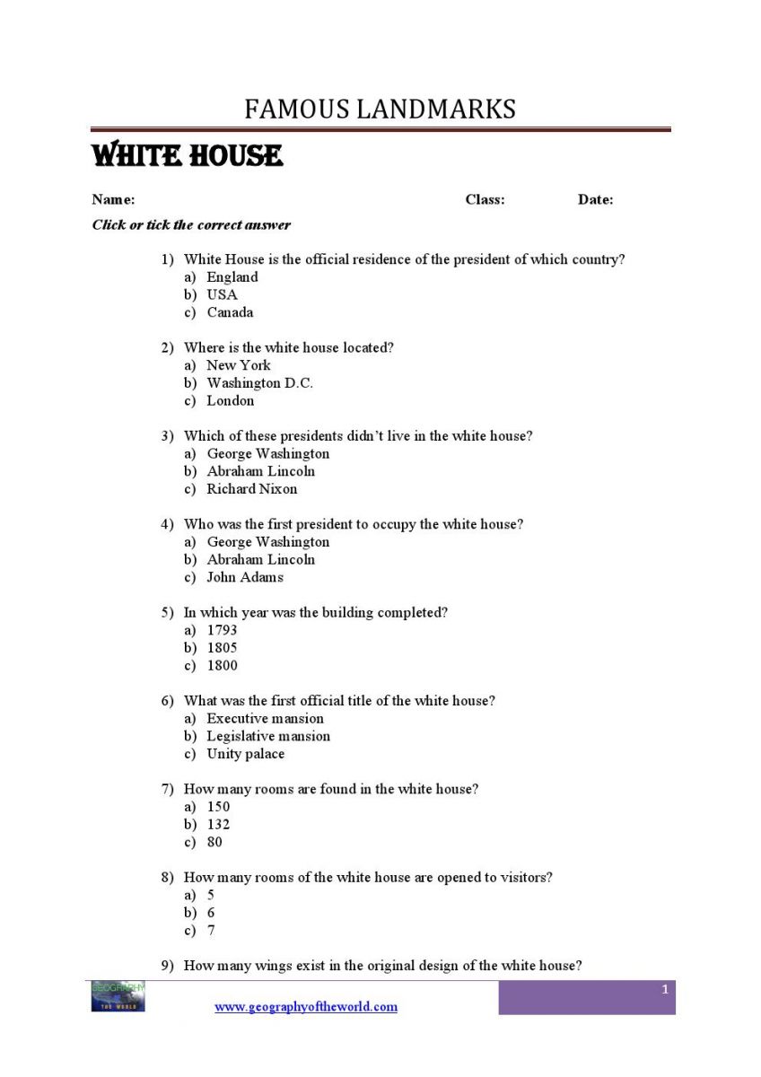 All about the white house washington-American worksheet