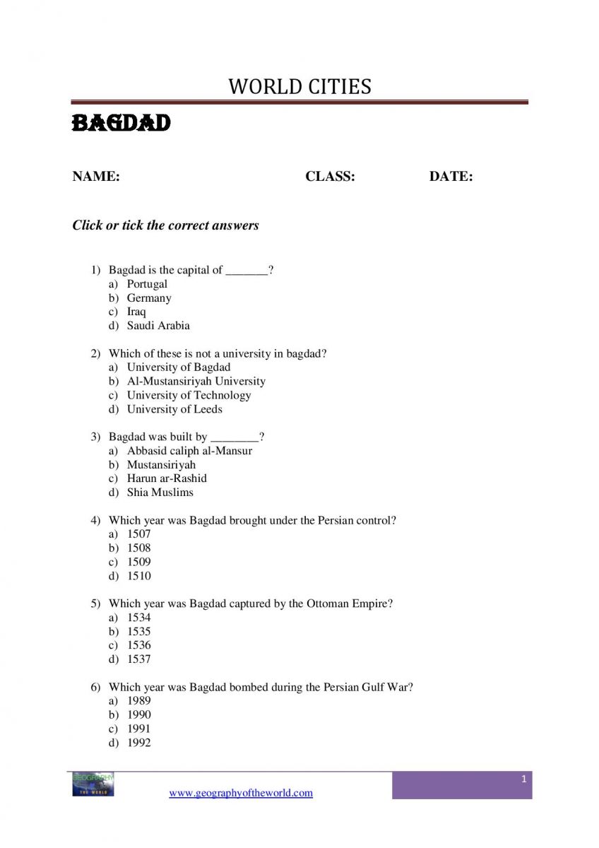 Baghdad city question and answer worksheet pdf-page image
