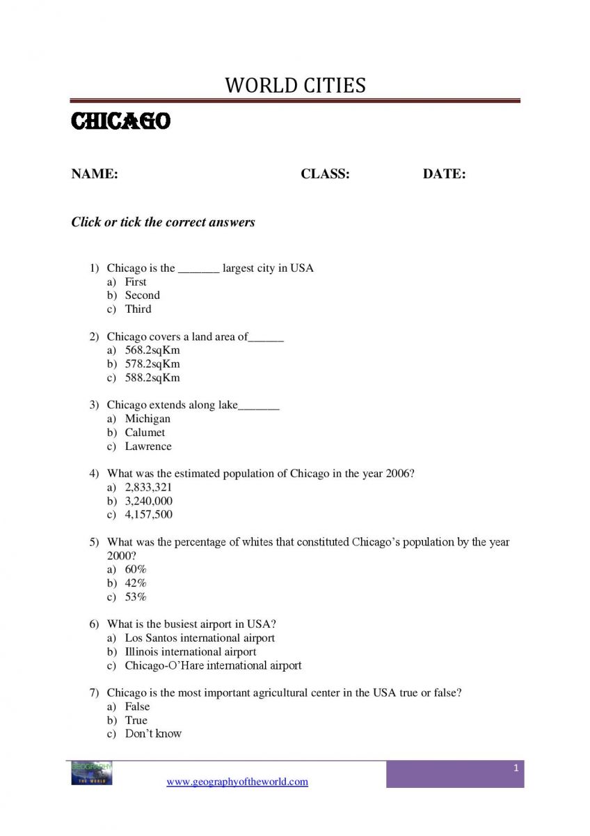 Chicago city question and answer worksheet pdf-image