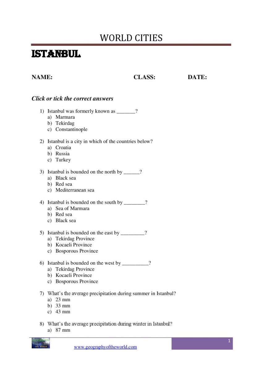 Istanbul city question and answer worksheet pdf-page-image