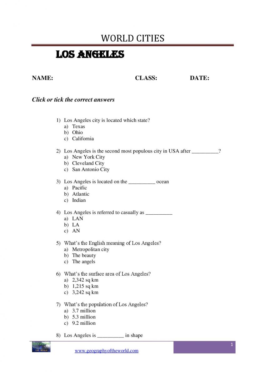 Los Angeles city question and answer worksheet pdf-page-001