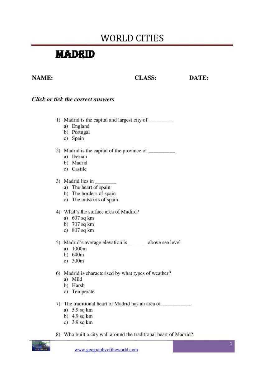 Madrid city question and answer worksheet pdf-image