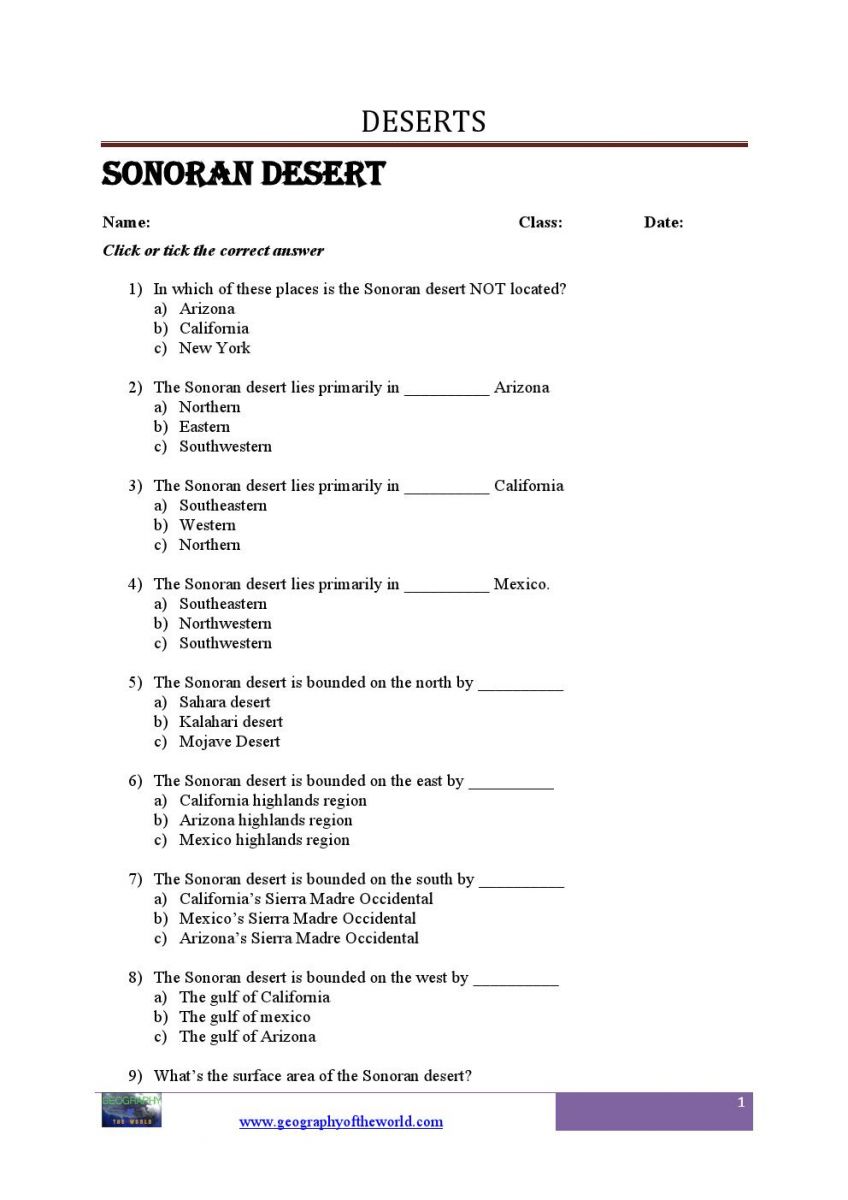 Sonoran Desert printable student worksheet pdf0001
