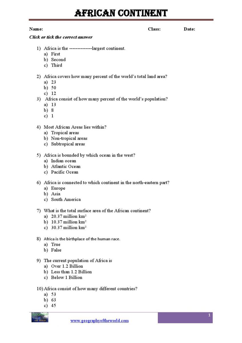  Continents and Regions worksheets pdf printables download