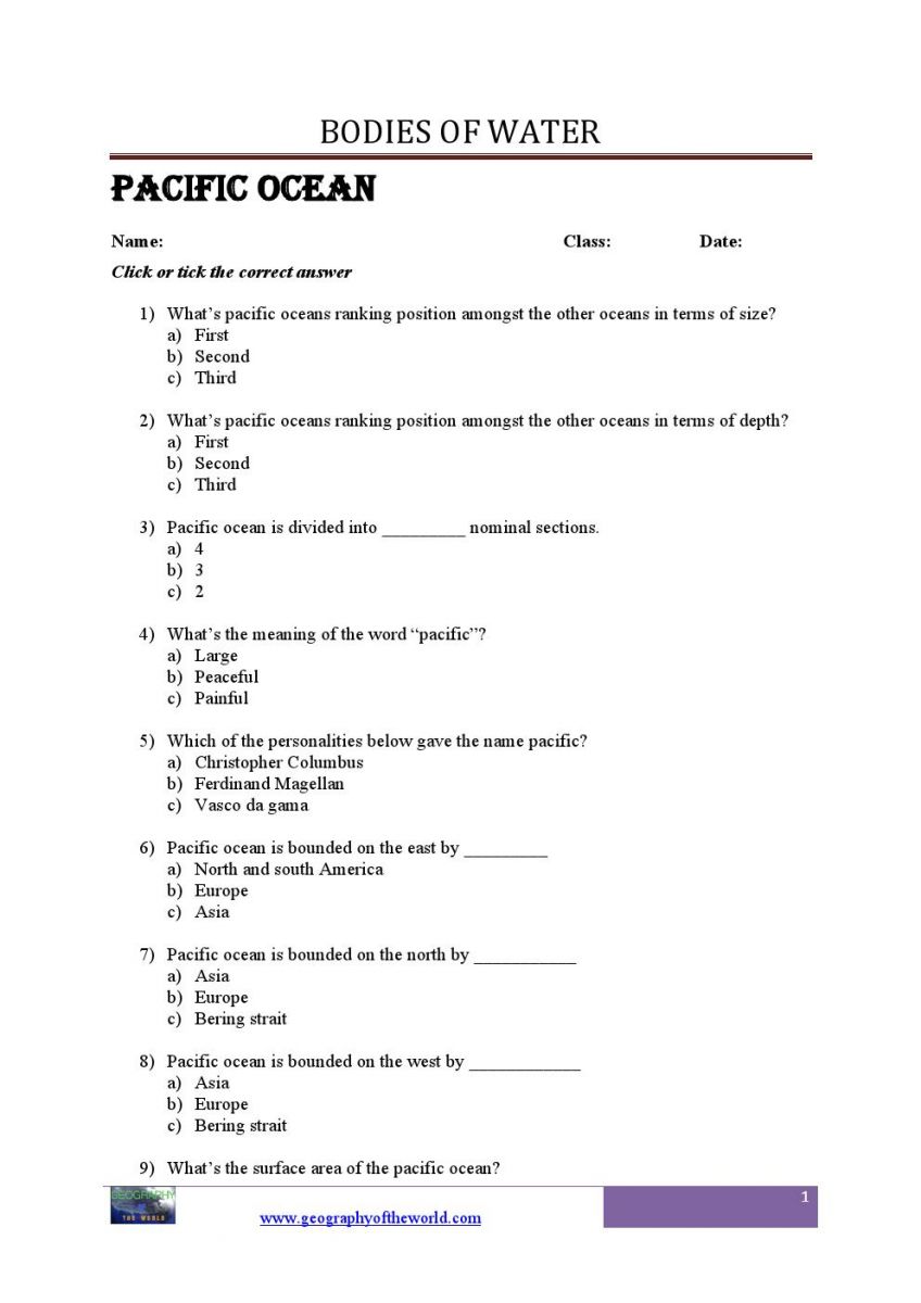 information about the pacific ocean-teachers worksheets